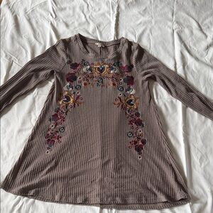 Umgee Brown Tunic with Colorful Embroidery